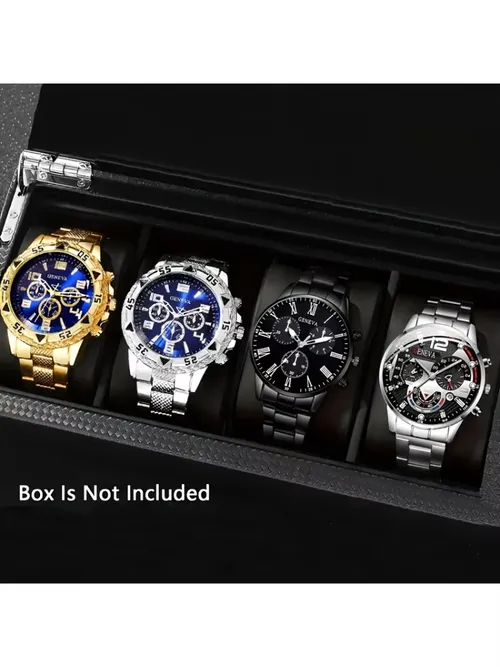4個/1個 ファッションメンズクォーツ腕時計 - ステンレススチールストラップ、丸型亜鉛合金ケース、電子スポーツ
