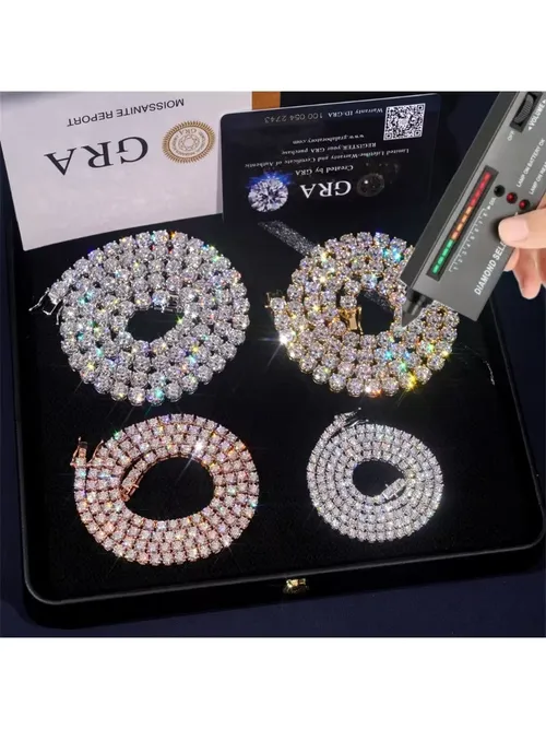 2mm D VVS1 モアサナイト テニスブレスレット オリジナルs925スターリングシルバー18kホワイトゴールドメッキ GRAネックレス付き 女性男性用