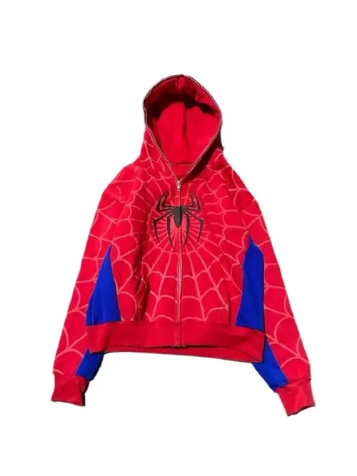 新しいゴシックダークスパイダープリントフード付きカーディガンルーズセータージャケット女性用