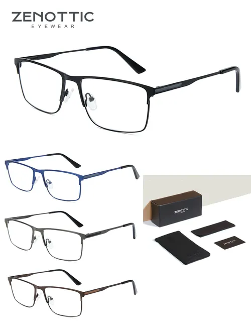ZENOTTIC 男性合金光学メガネフレームファッション男性スクエア眼鏡超軽量金属非処方眼鏡