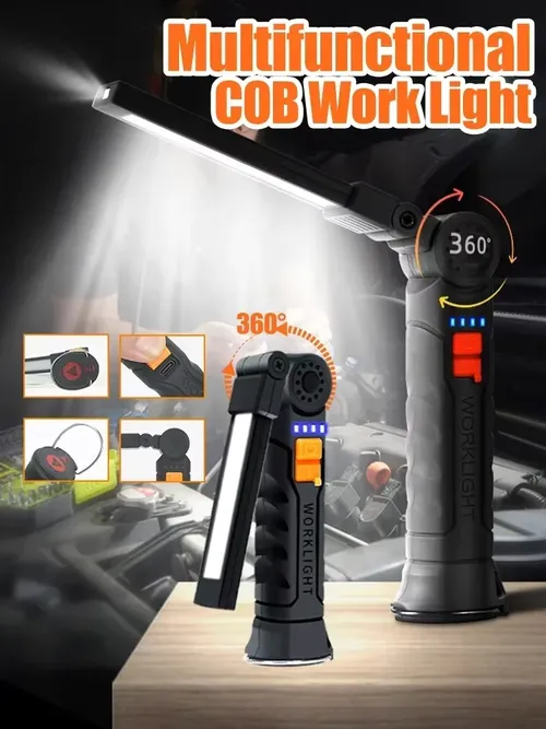 ポータブル COB LED 懐中電灯 USB 充電式ワークライト磁気ランテルハンギングランプ内蔵バッテリーキャンプトーチ