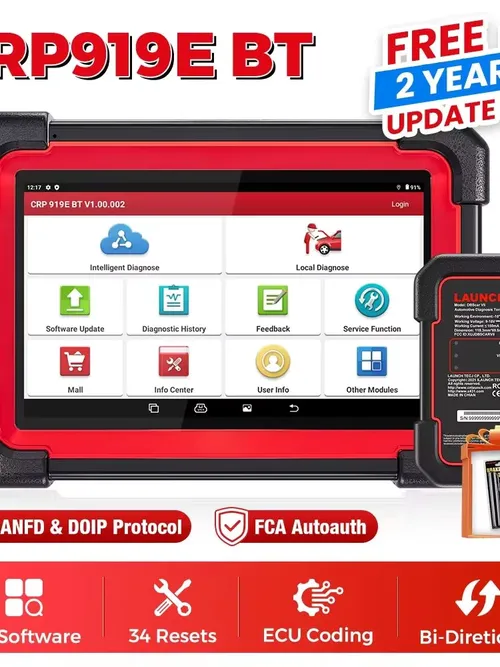 LAUNCH X431 CRP919E BT 自動車診断ツール CAN FD DOIP 全システム対応 ECUコーディング 双方向通信 35リセット機能搭載 DBScar VII オートスキャナー