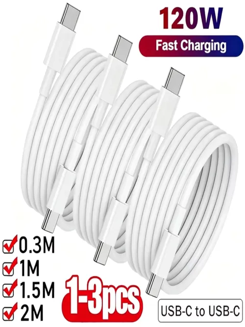 1~3本セット 120W デュアルUSB-C to Type-C 超高速充電データケーブル iPhone17 Samsung Huawei対応 クイックコード転送ワイヤー 1m/1.5m/2m