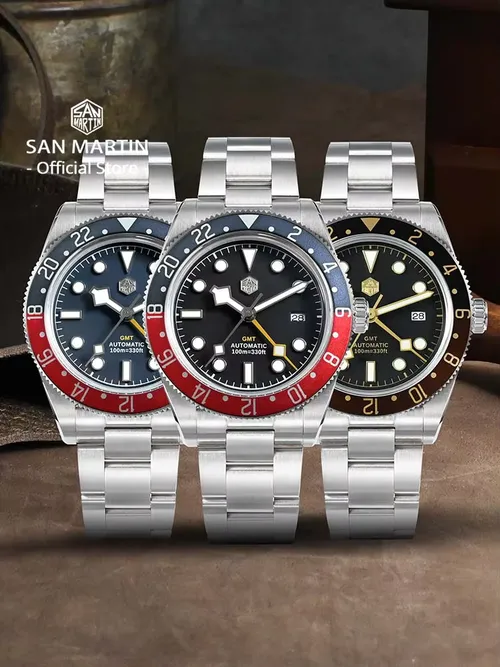 サンマーティン 39mm クラシック レトロ メンズウォッチ ラグジュアリー サファイア HZ6460 GMT 自動巻き機械式 100M 防水時計 SN0109