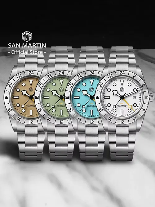 サンマーティン SN0054 BB GMT 自動巻き時計 HZ6460 自動巻きムーブメント 機械式 100m 防水 サファイア発光 38.3mm メンズウォッチ