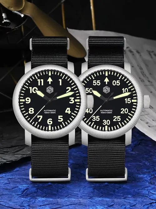 サンマーティン 新型 40mm ヴィンテージ パイロット オートマチック メンズ腕時計 YN55 機械式 100M 防水 SLN C3 夜光腕時計 SN0143