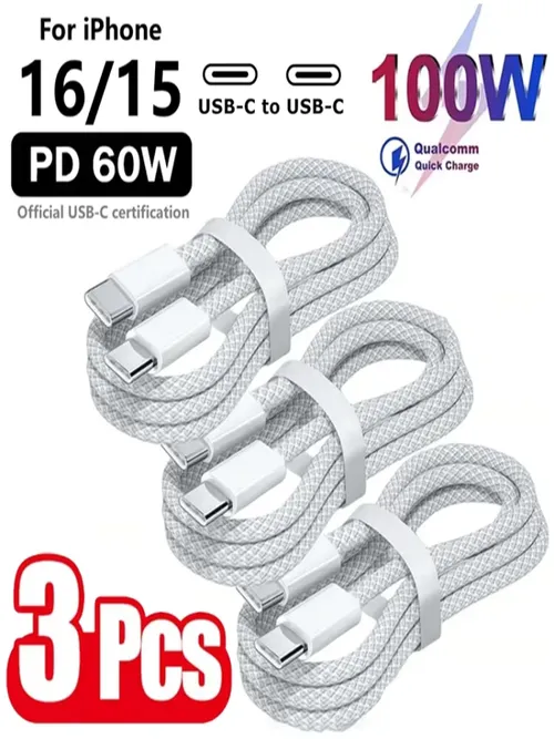 3本セット USB C - USB C 100W急速充電ケーブル、iPhone 16、15、Samsung、Xiaomi、Huaweiなどに対応