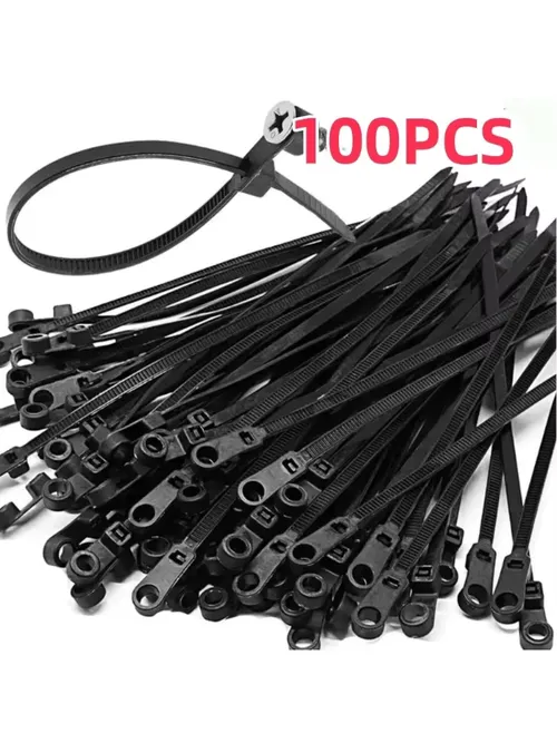 100 個のネジ穴付きナイロンケーブルタイ多目的調整可能なセルフロックコードタイオーガナイザーストラップ固定ループ