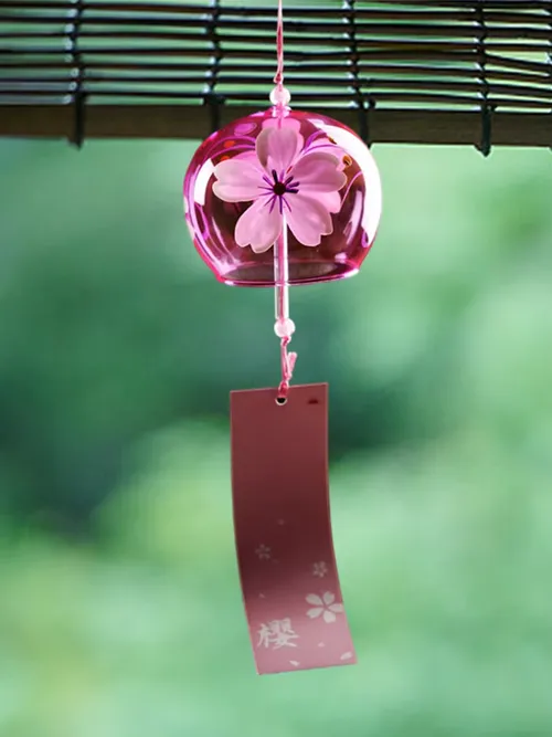 和風桜風鈴ロマンチックな花の花小さな風鈴装飾ホームガラス日本スタイルペンダント