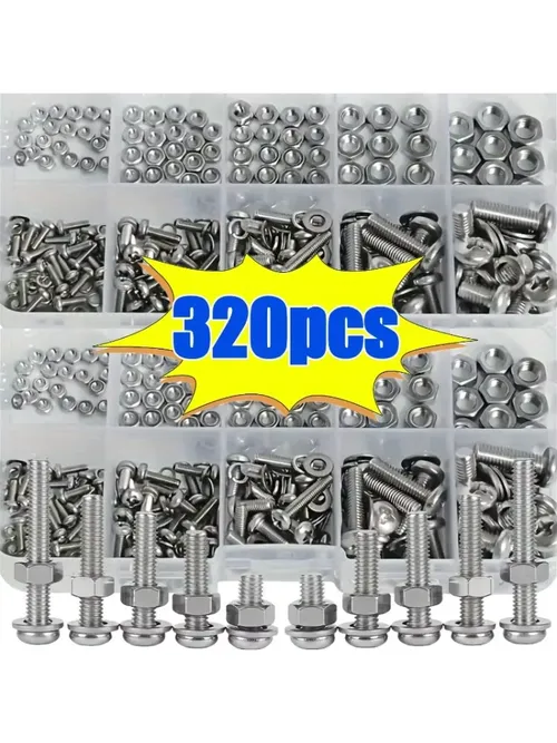 六角ナットとボルトセット - 320個/120個入り、耐久性のあるM2〜M5メートルサイズ、DIYプロジェクトや修理に最適な汎用ハードウェアキット