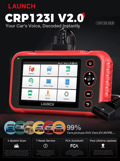 2026年発売 OBD2スキャナー CRP123I V3.0、CAN FD、DOIP対応、生涯無料アップデート、4システム診断ツール(7つのリセット機能付き)