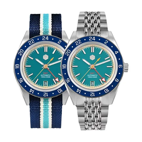 サンマーティン オリジナル 39.5 ミリメートル NH34 GMT メンズ機械式腕時計フライ調整可能なクラスプスポーツウォッチ防水 10Bar レロッホ SN0116-0/4