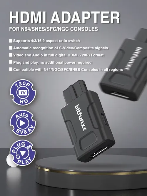 Bitfunx Mini 720P 1080P HDMI ™ アダプター 16:9/4:3 自動 S-ビデオ コンポジット N64 SNES SFC NGC ゲームコンソール用