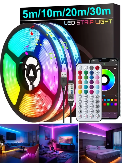 LEDストリップライト 音楽同期 LEDライト ルーム APP制御付き、フレキシブルリボンテープライト ホームパーティー装飾 テレビバックライト用