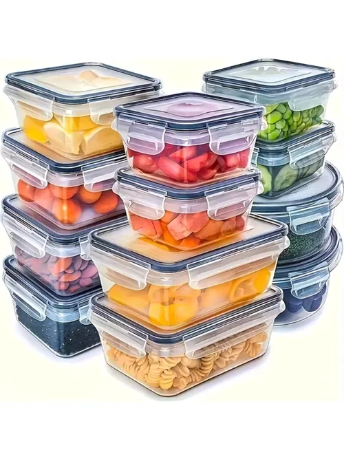 8個入り BPAフリー 密閉食品保存容器 ロック式蓋付き - 電子レンジ/冷凍庫対応 PPプラスチック製 乾物/果物/野菜用