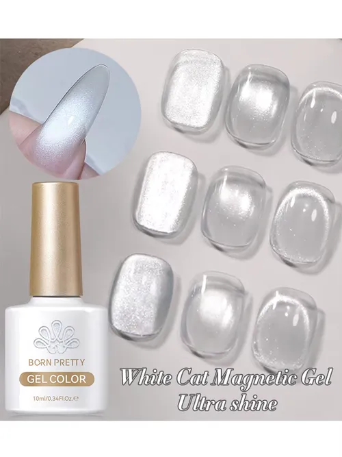 BORN PRETTY 10ml グリッターミラーポーセリンホワイトキャットマグネットジェル セミパーマネントソークオフ UV LEDジェル マニキュアネイルアートニス