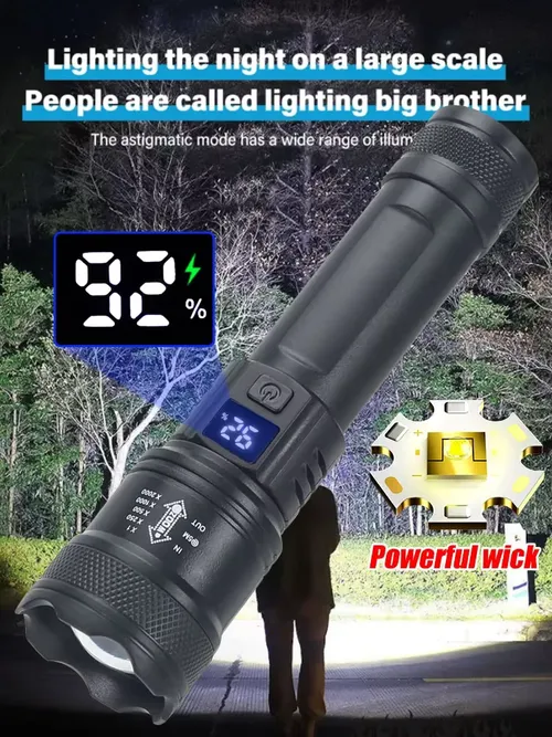 高強力なパワー Led 懐中電灯 2000LM 戦術的なトーチディスプレイライト USB 充電キャンプ釣り緊急ズームランタン