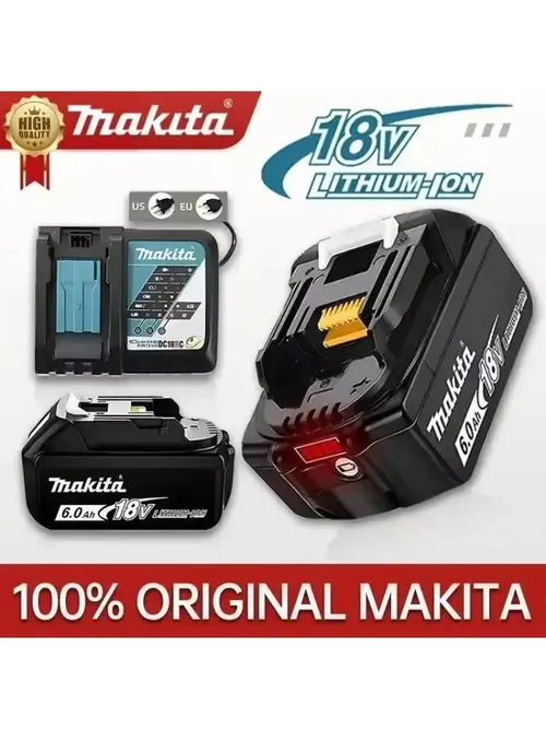 100%純正マキタ18V 6.0Ah充電式リチウムイオンバッテリー(LEDインジケーター付き)大容量、マキタコードレス電動工具用バッテリー