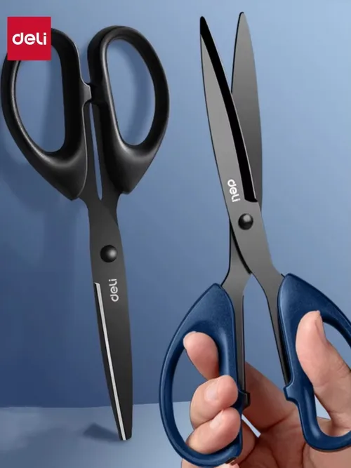 DELI プロフェッショナルオフィスはさみ 180mm ヘビーデューティーはさみ ブラックブレード付き シャープなステンレス鋼の切断ツール ペーパークラフト用