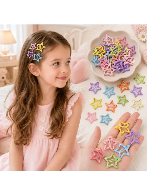 カラフルな星型BBヘアクリップ Y2Kスナップヘアクリップ 星型バレッタ 滑り止めヘアアクセサリー 女の子と女性向けのかわいいヘアスタイル