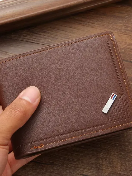 メンズショートフロストレザーウォレット、マルチスロットコインポケットフォトホルダースモールメンズウォレット