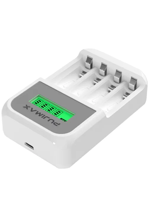 PUJIMAX-LCDディスプレイ付きインテリジェントバッテリー充電器,4スロット,aa,aaa,nicd,nimh充電式バッテリー,ケーブルによる急速充電