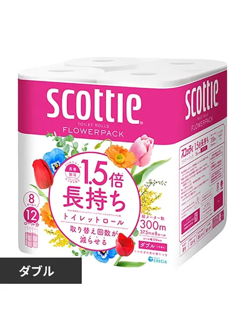 トイレットペーパー ダブル シングル 1.5倍巻き スコッティ 37.5m 75m 8ロール フラワーパック トイレットロール 備蓄 日本製紙クレシア