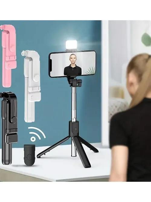 ポータブル Bluetooth 自撮り棒三脚ホルダー リモート シャッター フィル ライト付き 拡張可能なワイヤレス リモート格納式電話スタンド