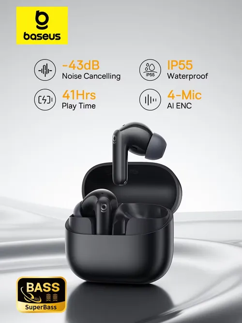 Baseus Bass EP10 NC -43dBノイズキャンセリングANC完全ワイヤレスイヤホンBluetooth 6.0インイヤーワイヤレスイヤホン4マイクENCイヤホン
