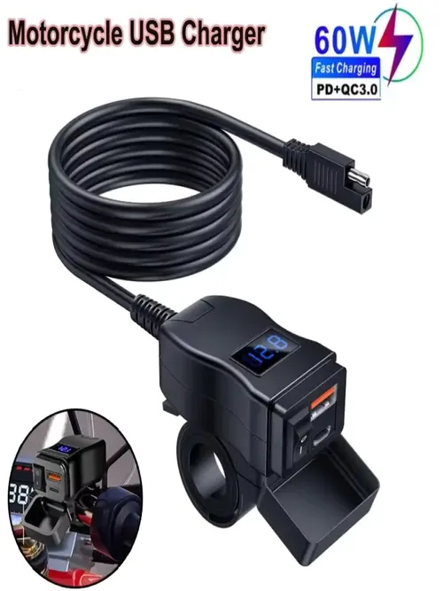PD QC3.0 オートバイ USB 高速携帯充電器 12V 電源アダプター タイプ C ポート ソケット コネクタ スイッチ付き電圧計
