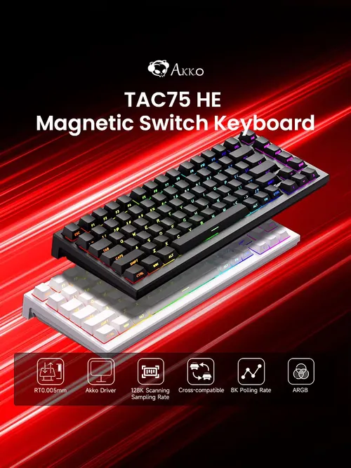 AKKO TAC75 HE マグネティックスイッチキーボード 75% ゲーミングキーボード ラピッドトリガー 0.005mm 8K RGB 有線eスポーツカスタムキーボード ゲーマー向け