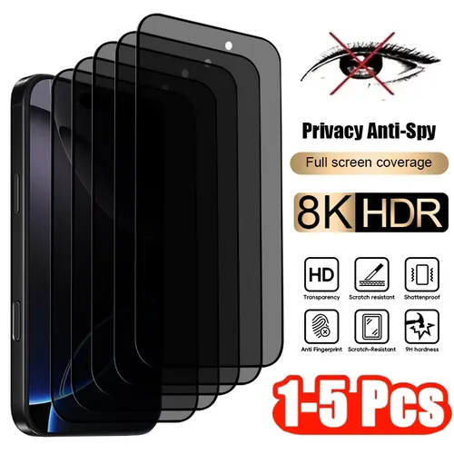 1~5枚入り アンチスパイ強化ガラス iPhone 17Pro Max 15 13 14 11 16用 フルカバープライバシースクリーンプロテクター X XS Max XR 8 7用ガラス