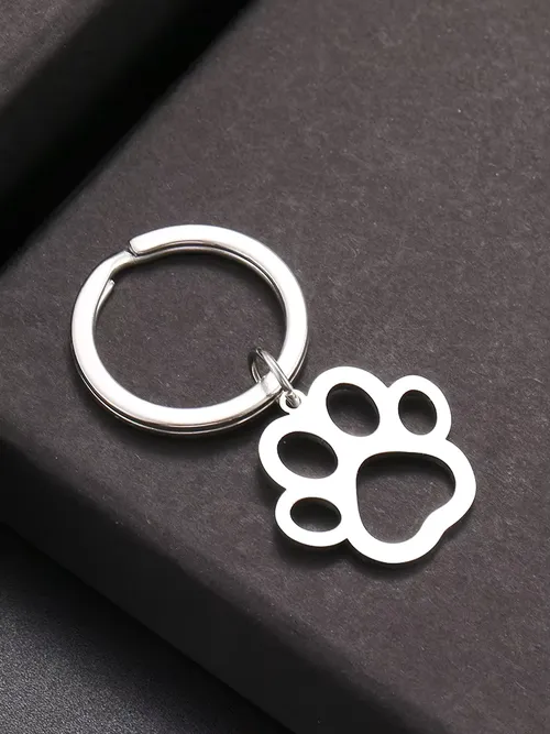 1Pc ステンレス鋼キーホルダー漫画犬の足シルバーカラーのファッションキーホルダー車のキーペンダントジュエリーギフト