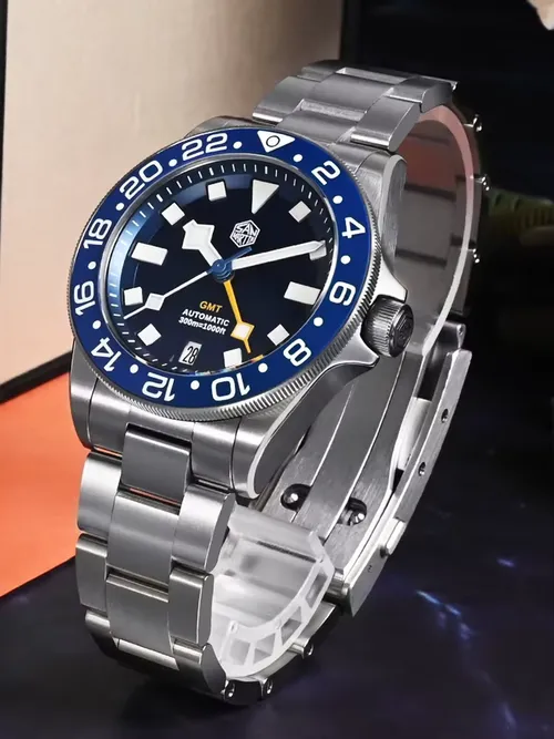 サン・マルティン SN0121TF 39mm チタン製 GMT 自動巻き ダイバーズウォッチ 杭州 6465 機械式腕時計 サファイアセラミックベゼル 300m防水