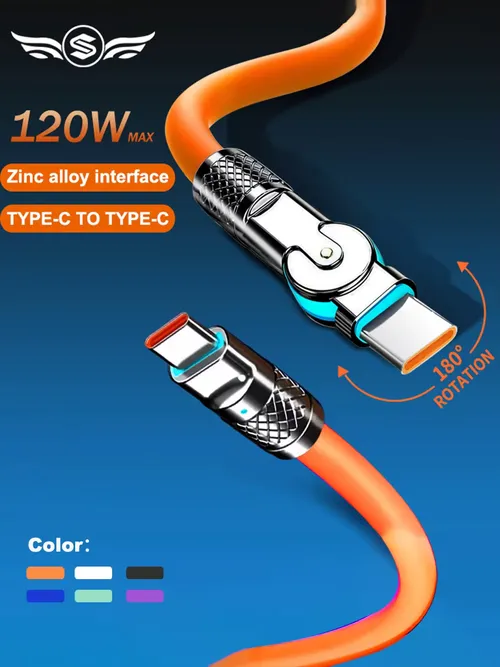 120W 6A 超高速充電 タイプC シリコン 180 ° 回転式エルボ型Type-C-Cデータケーブル 1M 2M USBケーブル USB C to C充電ケーブル