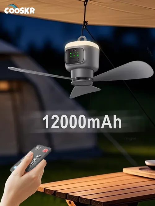 12000mAh ポータブル天井ファン屋外キャンプファンテント空気サーキュレータークーラー充電式扇風機リモコン LED ライト