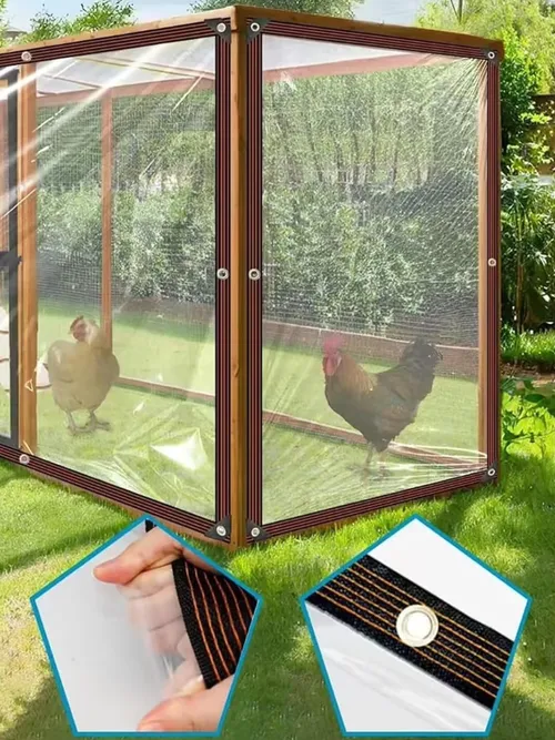 透明防水タープ、耐裂ポリターポリンカバー、錆びないグロメット付き、パティオ、庭、鶏小屋用