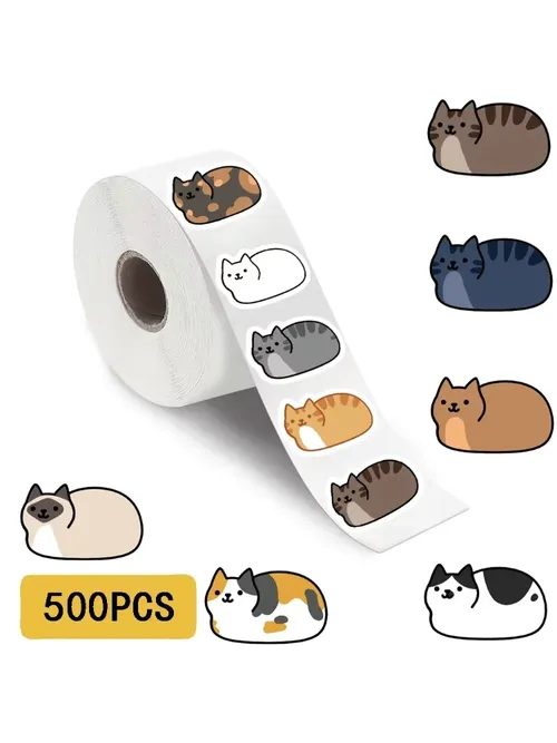 500枚入り カワイイ漫画猫「トゥオトゥオ」ロールステッカー スケートボード、ノートパソコン、荷物、携帯電話用ギフト 防水キュートステッカー
