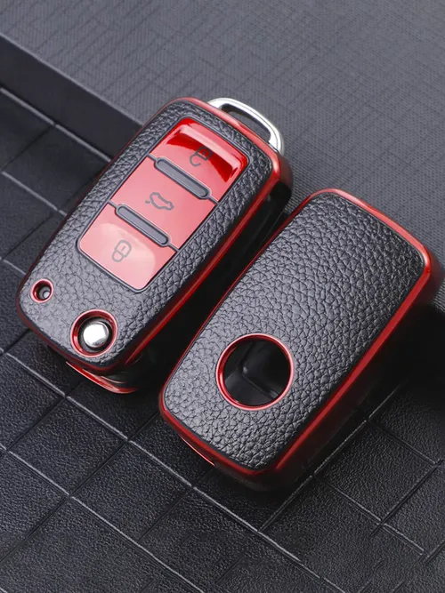レザー TPU 車のキーケース車のキーフルカバー保護バッグ VW フォルクスワーゲン ポロ ティグアン パサート ゴルフ ジェッタ ラヴィダ シュコダ オクタビア用