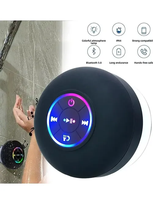 Bluetooth スピーカーポータブルワイヤレスミニ LED スピーカーマイク吸盤付き IPX4 防水耐性旅行屋外浴室用