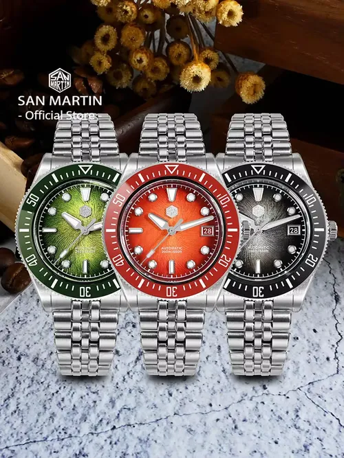 サンマーティン 40mm メンズ高級ダイバーウォッチ ミヨタ 9015 エナメル サンバースト ダイヤル 自動機械式腕時計 防水 200m SN0148