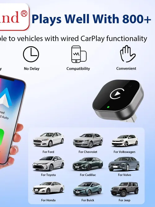 ワイヤレスCarPlayアダプター 2026年新バージョン - 安定した遅延なしプラグアンドプレイ Android Auto iPhone iOS USB/Type-C対応