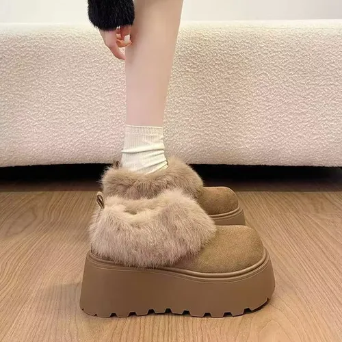 厚みのあるフリース裏地付き冬用スノーブーツ女性用フルラップ暖かく美しい厚底高めのショートケンコブーツ靴
