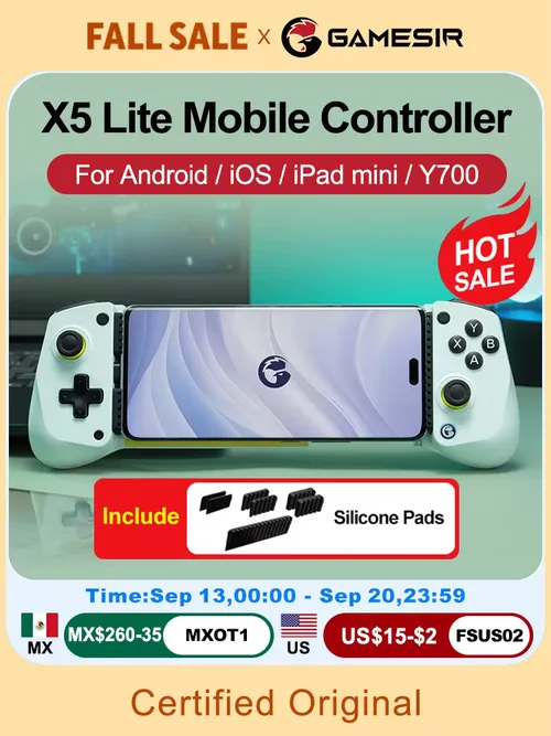 GameSir X5 Lite モバイルゲームパッド iPhone 16/15シリーズ、iPad mini、Androidタブレット対応 コントローラー ホール効果ジョイスティック設計