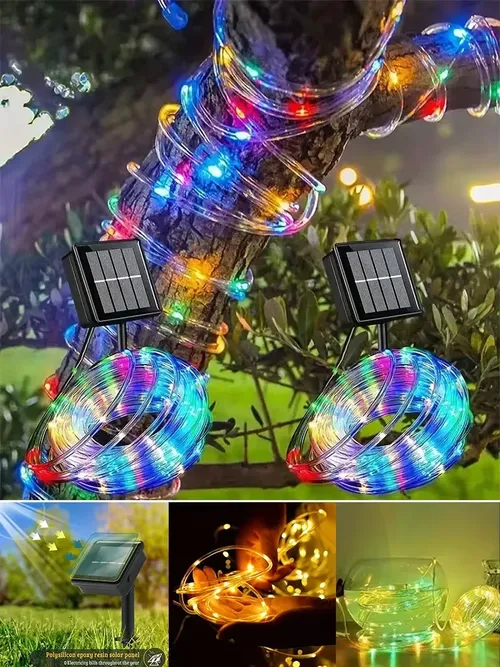LED ソーラーストリングライトガーデン防水チューブロープランプクリスマスガーランドフェアリーライト屋外ホリデーホームデコレーション用