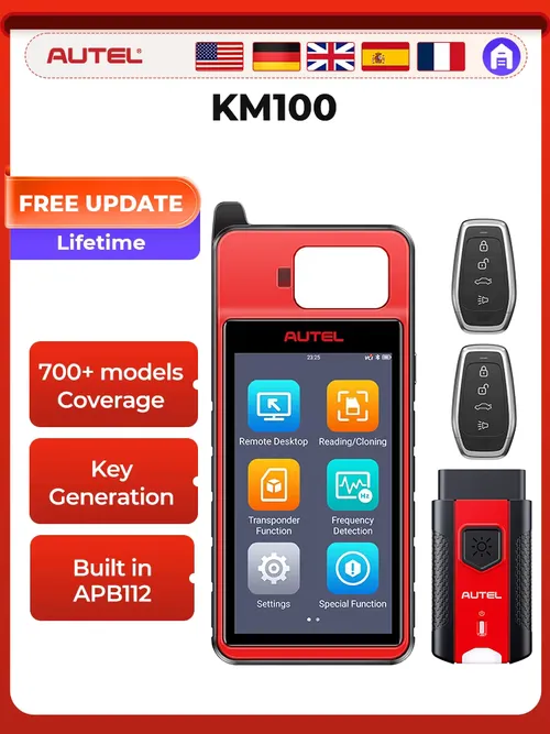 Autel OBD IMMOキープログラミングツール KM100 V200 キーフォブプログラマー キー作成 IMMO学習 チップ読み取り クローン作成 周波数検出 無料アップデート