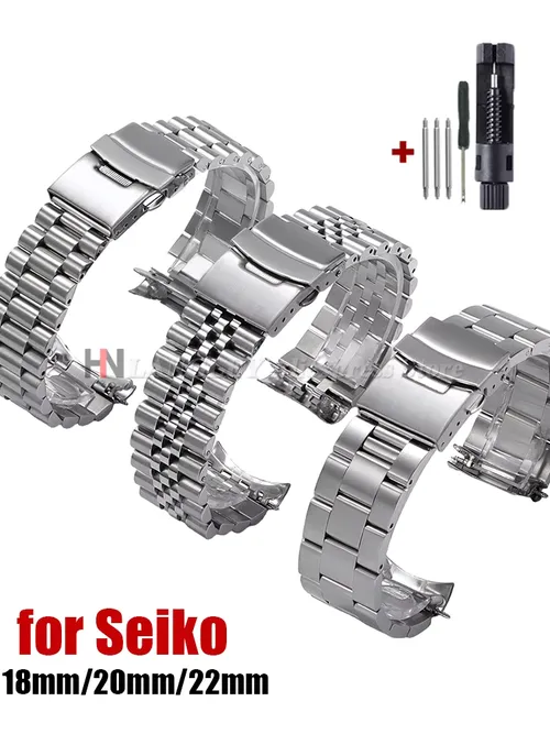 セイコー5 SKX009/007用 ジュビリー/オイスター カーブエンド ウォッチ用 ソリッドステンレススチール製腕時計ストラップ 18mm 20mm 22mm メンズスポーツバンド