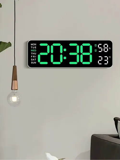 9 インチ大型デジタル壁時計 USB 電源 TEMP 湿度週自動調光 DST 置時計 12/24H 電子 LED 目覚まし時計