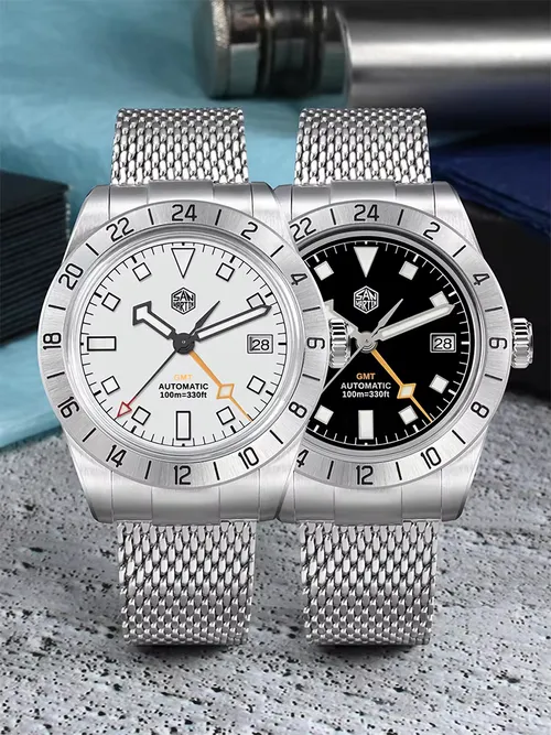 サンマーティン 39mm NH34 GMT 自動巻きメンズ腕時計 高級時計 メッシュブレスレット クイックアジャストクラスプ 防水100m サファイア SN0135