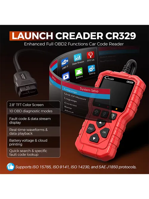 CR329 LAUNCH Creader 329 OBD2スキャナー 車両診断ツール OBD2 故障コード読み取り・消去 ワンクリックI/M DTC 2026 最新版